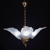 Elegant Murano Candlestick with 5 Leaves in Grit