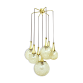 Golden 7 armed handblown glass chandelier from Doria Leuchten, 1970s