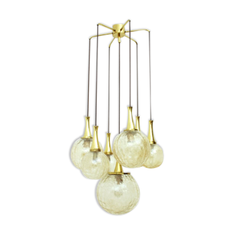 Golden 7 armed handblown glass chandelier from Doria Leuchten, 1970s