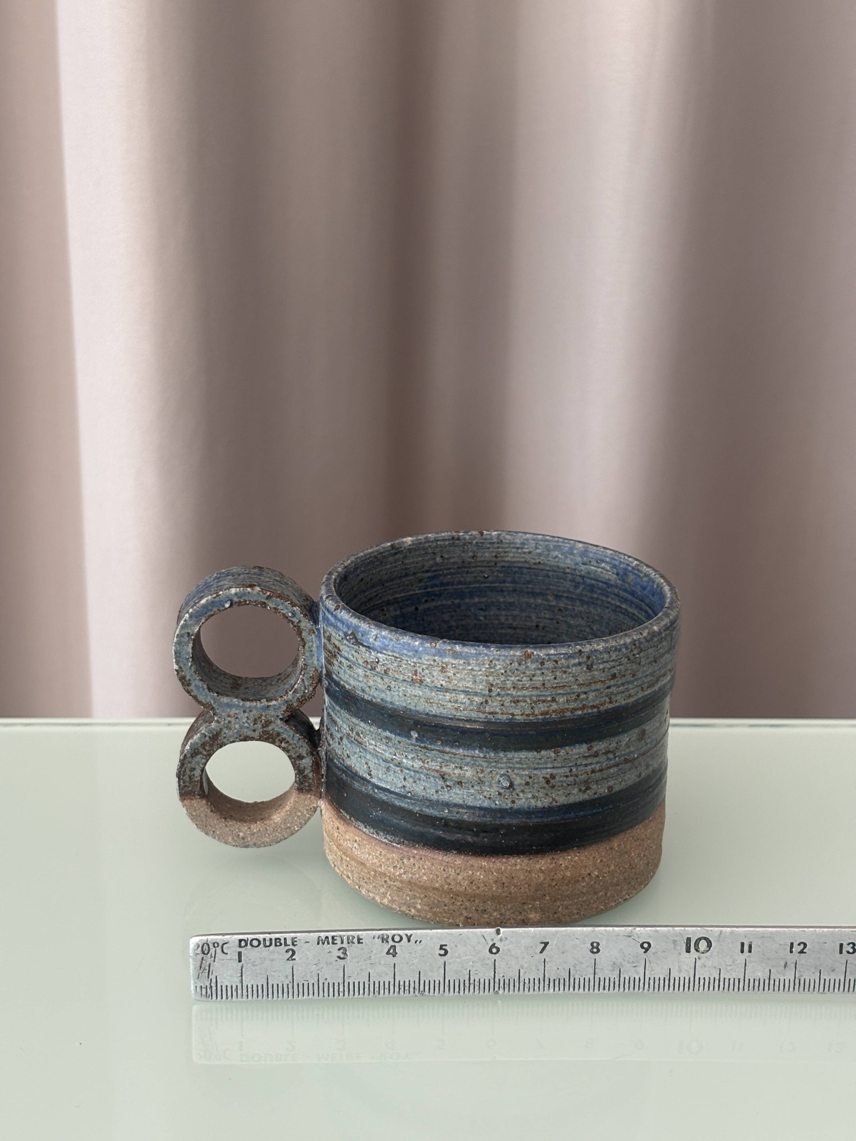 Pair of Vintage Danish Studio Pottery Mugs – Denmark Stoneware Cups – Blue