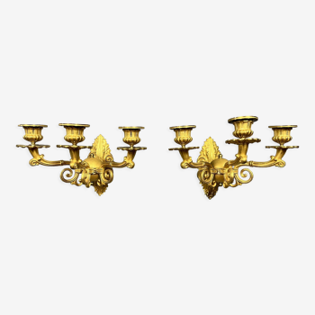 Paire d'appliques époque Consulat (18eme) en bronze doré a deux patines