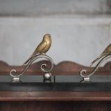 Serre-livres vintage, oiseau laiton socle marbre noir, animaux laiton