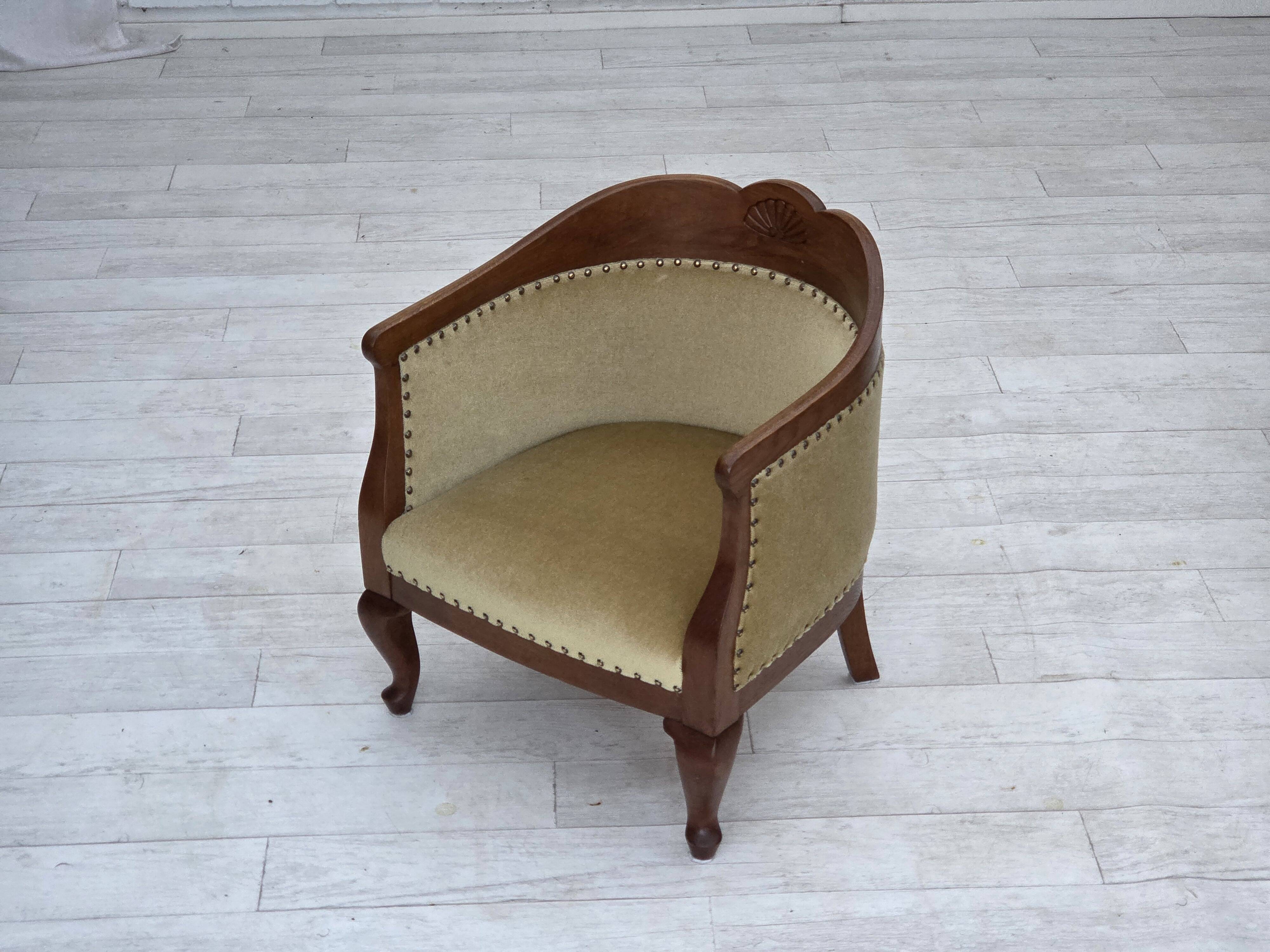 1960s, Danish side/children's armchair, light green furniture velour, oak w