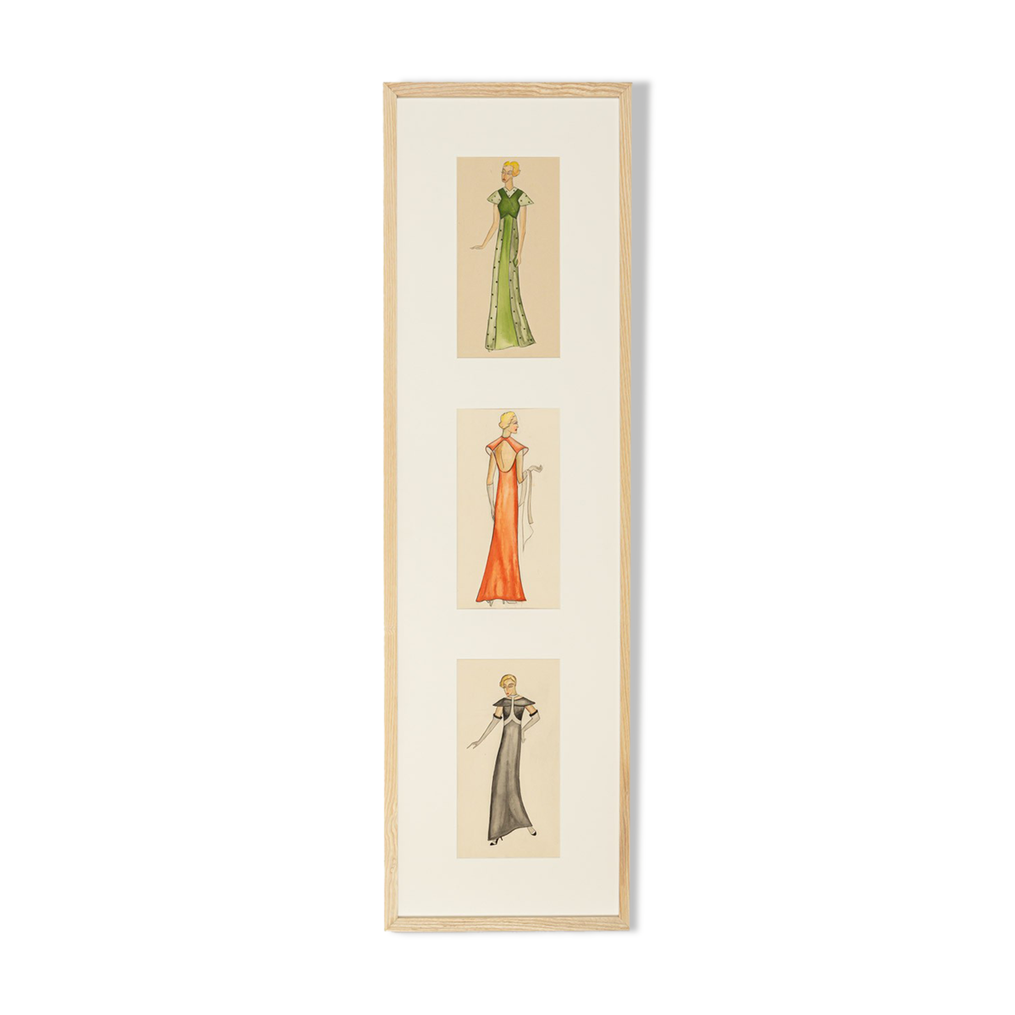 Art Déco Fashion Illustration IV, Gouache on Paper, 36 x 123 cm