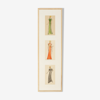 Art Déco Fashion Illustration IV, Gouache sur papier, 36 x 123 cm