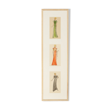 Art Déco Fashion Illustration IV, Gouache on Paper, 36 x 123 cm