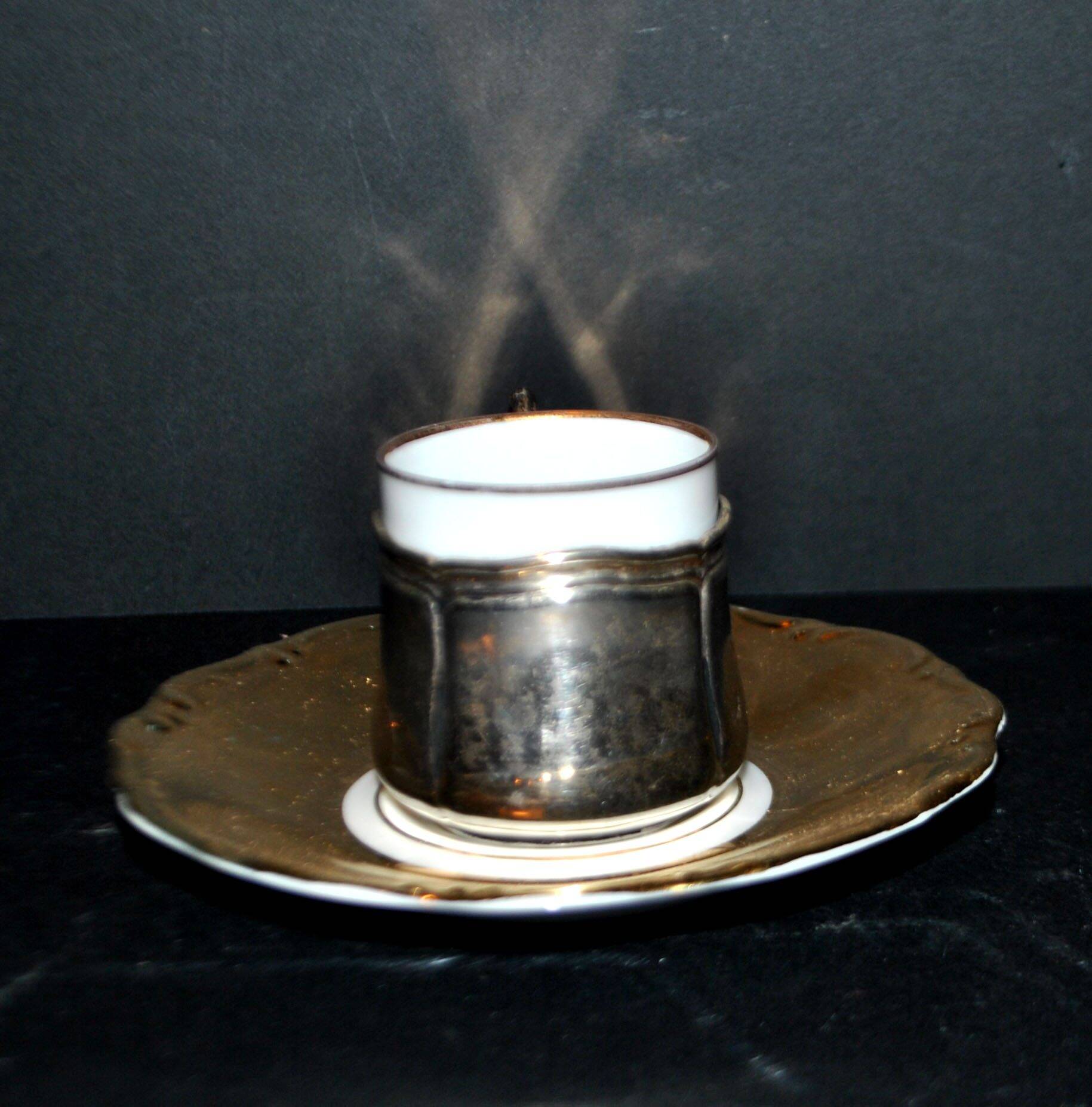 Precious cup in German porcelain and solid silver 835S BP Württemberg