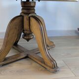 Vintage captain's chair in wood and garnet fabric — a seat with character