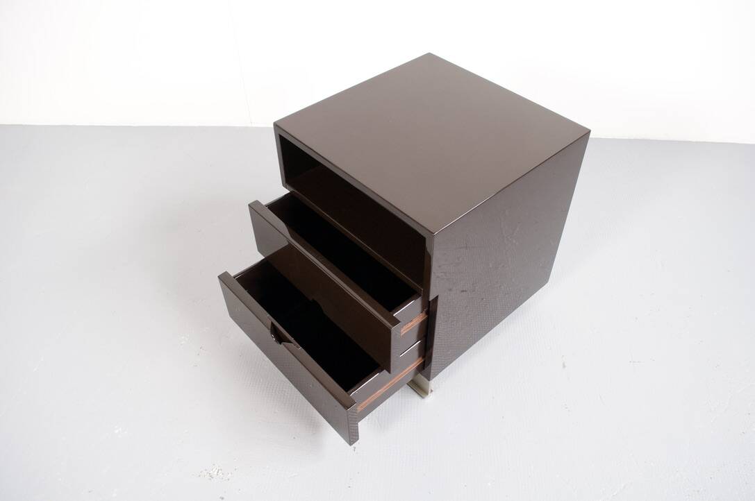 Mb16 brown lacquered chest by luigi caccia dominioni 70's azucena editor