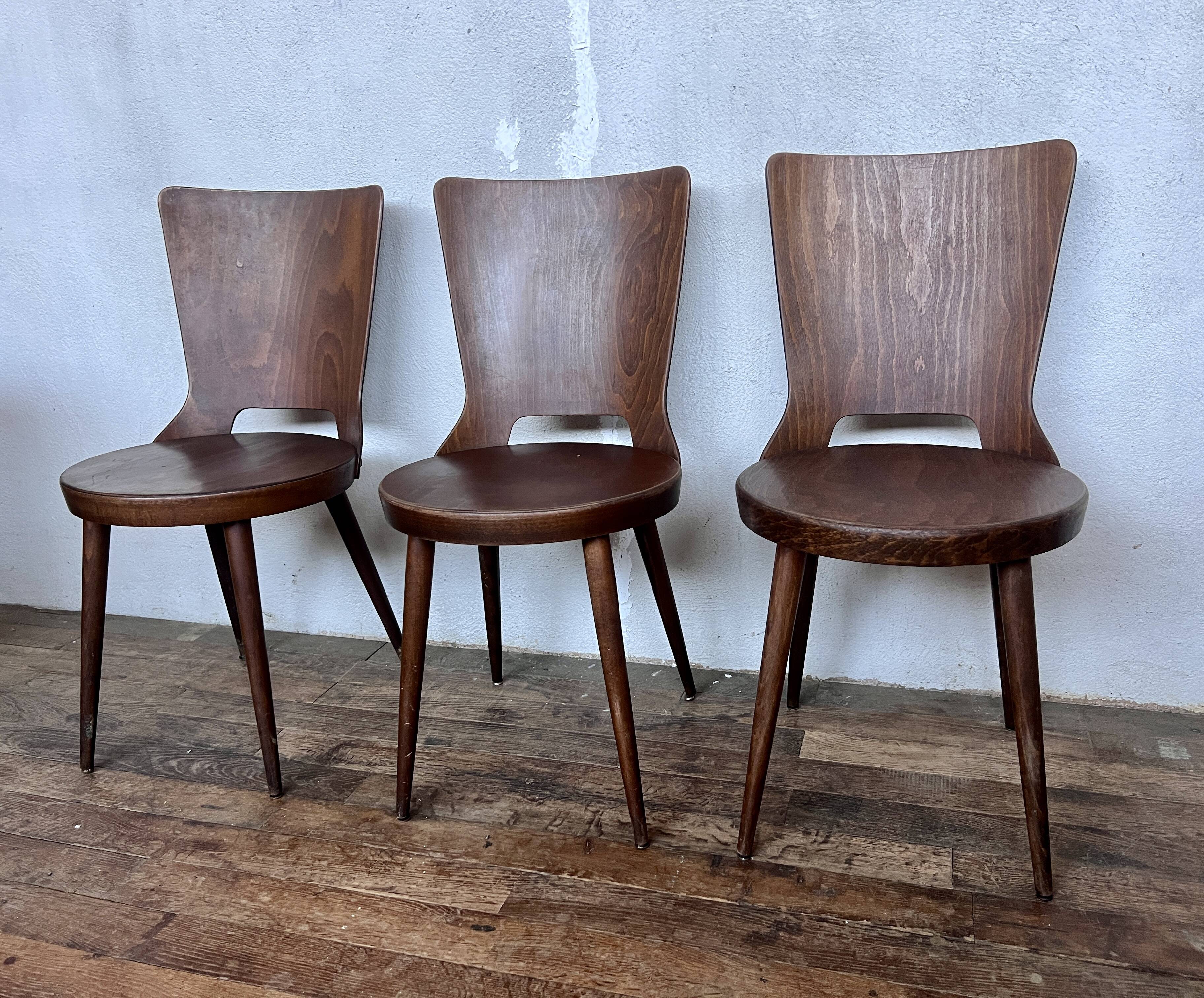 Trio of vintage retro Dove Baumann chairs 1960