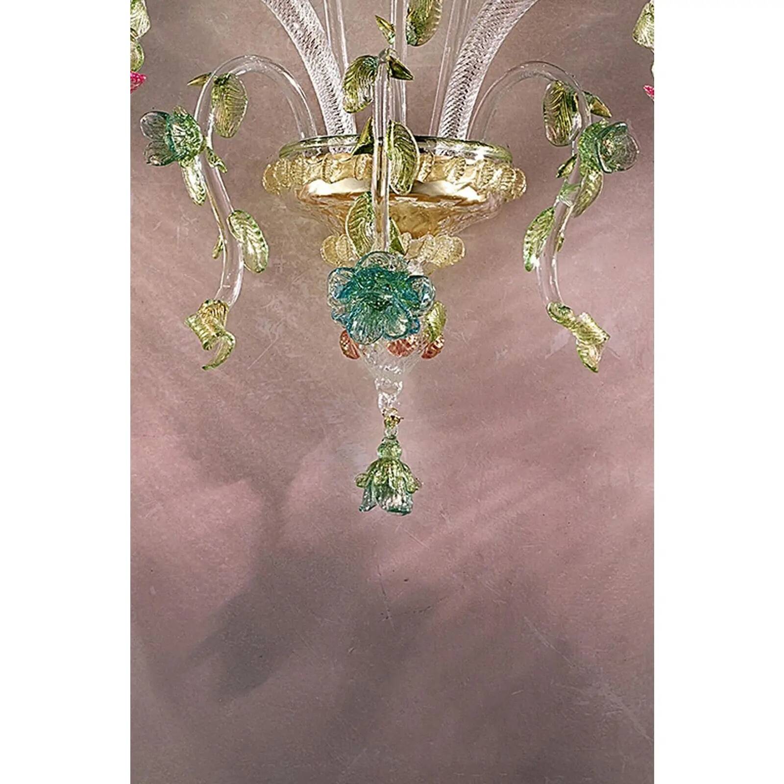 Applique murale en verre de Murano floral classique de luxe — rose et vert vénitien