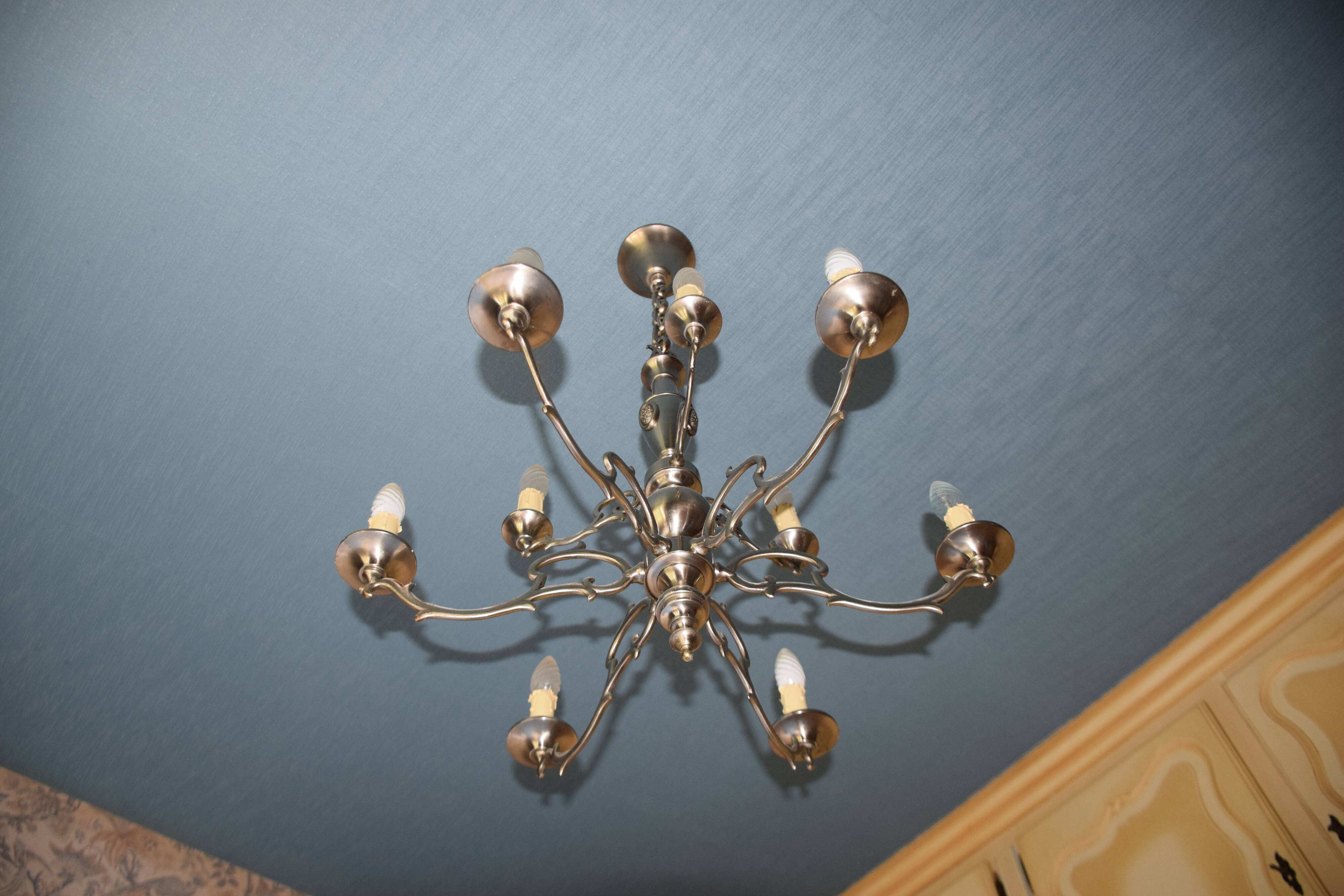 2-stage suspension/chandelier, silver bronze, 6+3 arms candles