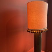 Copper "bouillotte" lamp with Ashoka Silk shade, pom-poms of c