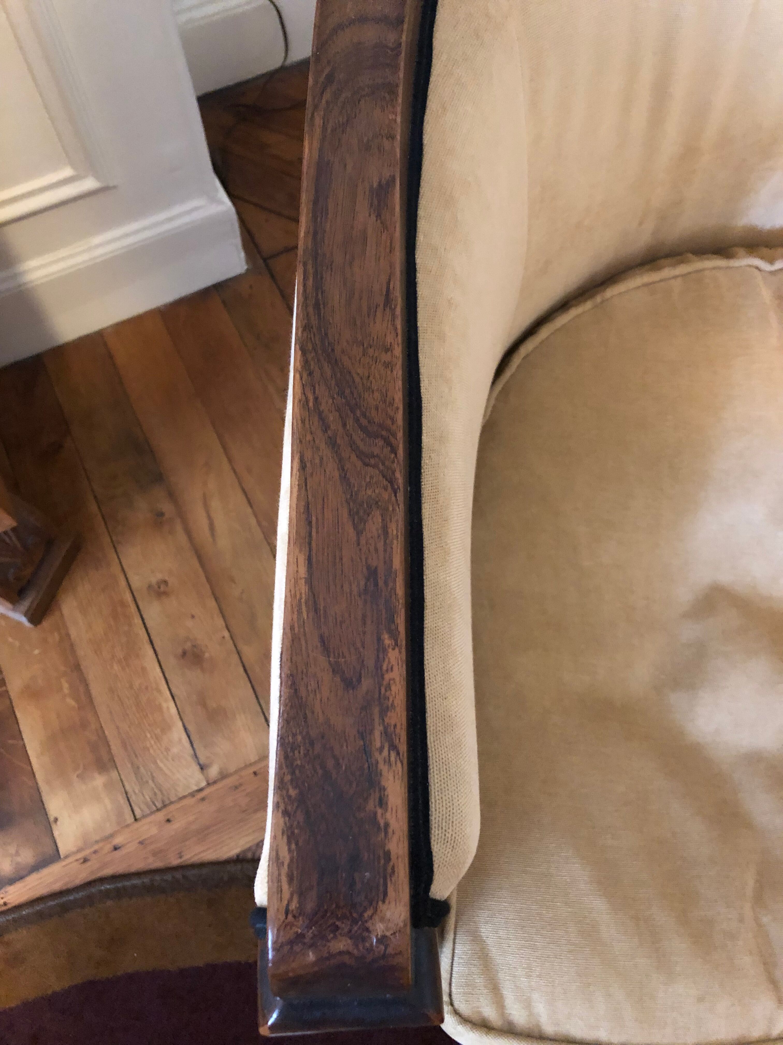 pair of ART DECO gondola chairs and a matching pouf reupholstered
