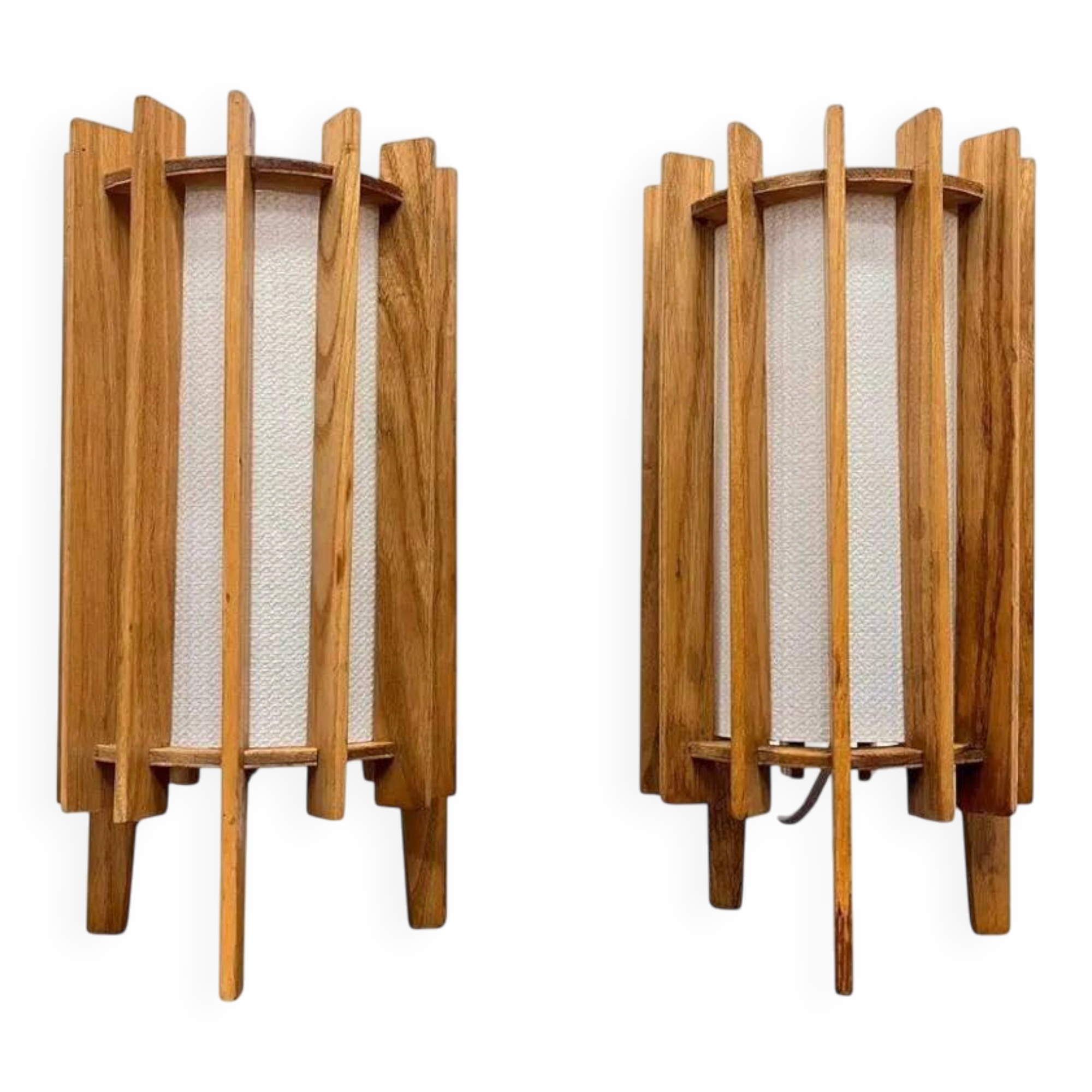 Ib fabiansen wooden space age table lamps by fog and mørup - denmark - 1960s