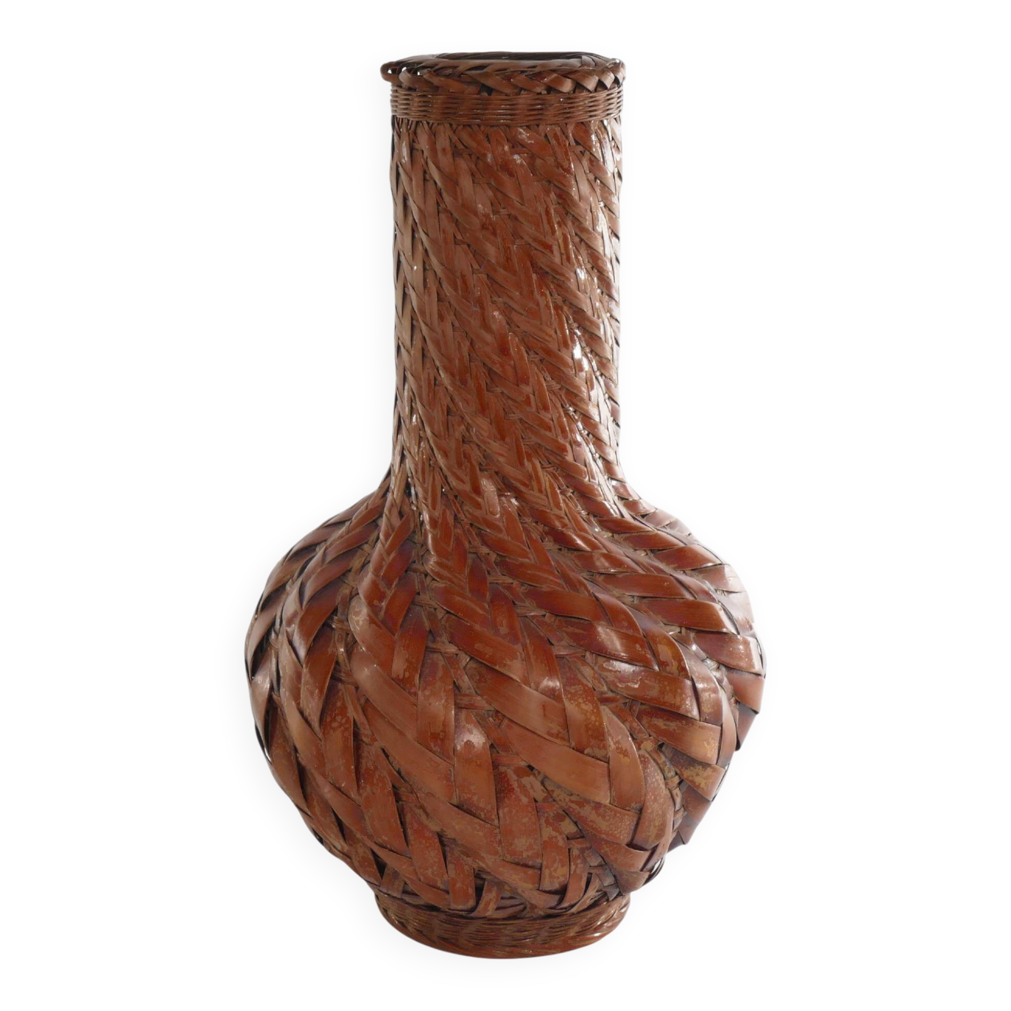 Early 20th Century Taisho/Showa Period Japanese Woven Bamboo Ikebana Vase