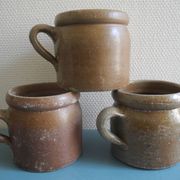 Lot of antique rustic stoneware pots, old French stoneware pots