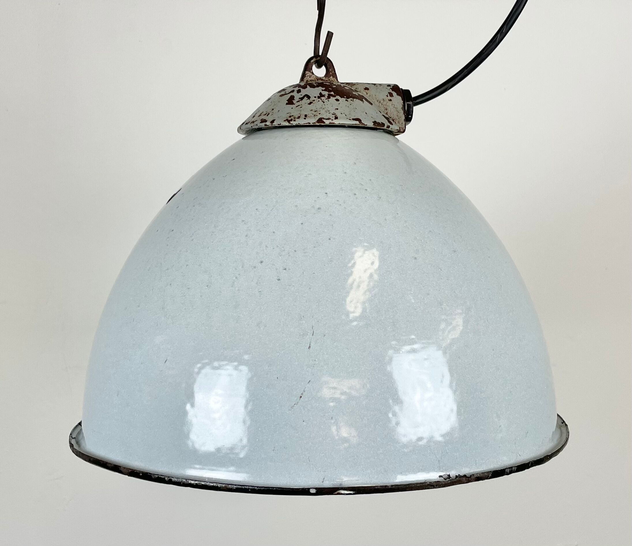 Industrial Grey Enamel Factory Lamp with Cast Iron Top from Zaos, 1960