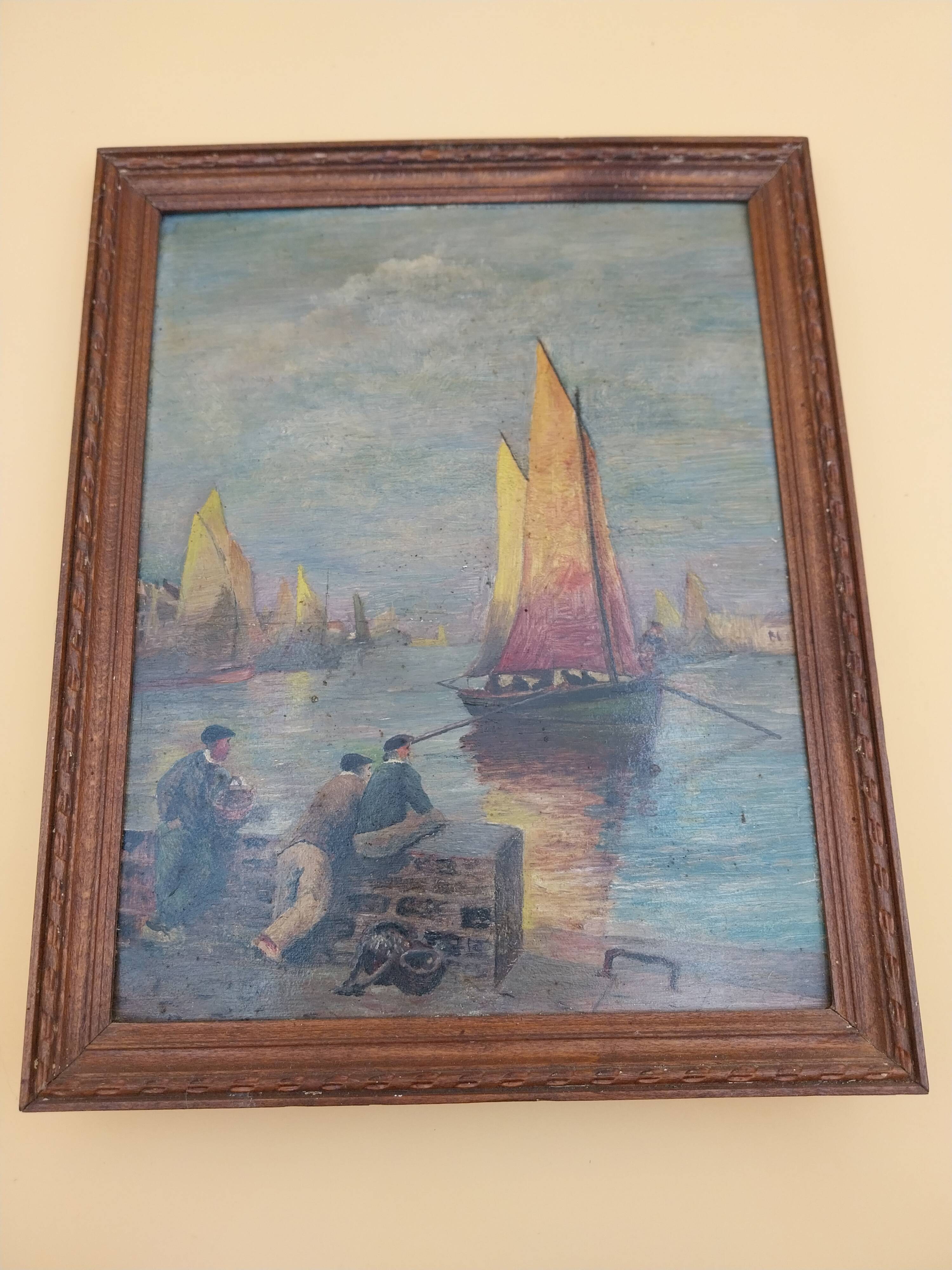 Marine painting oil on hardboard unsigned