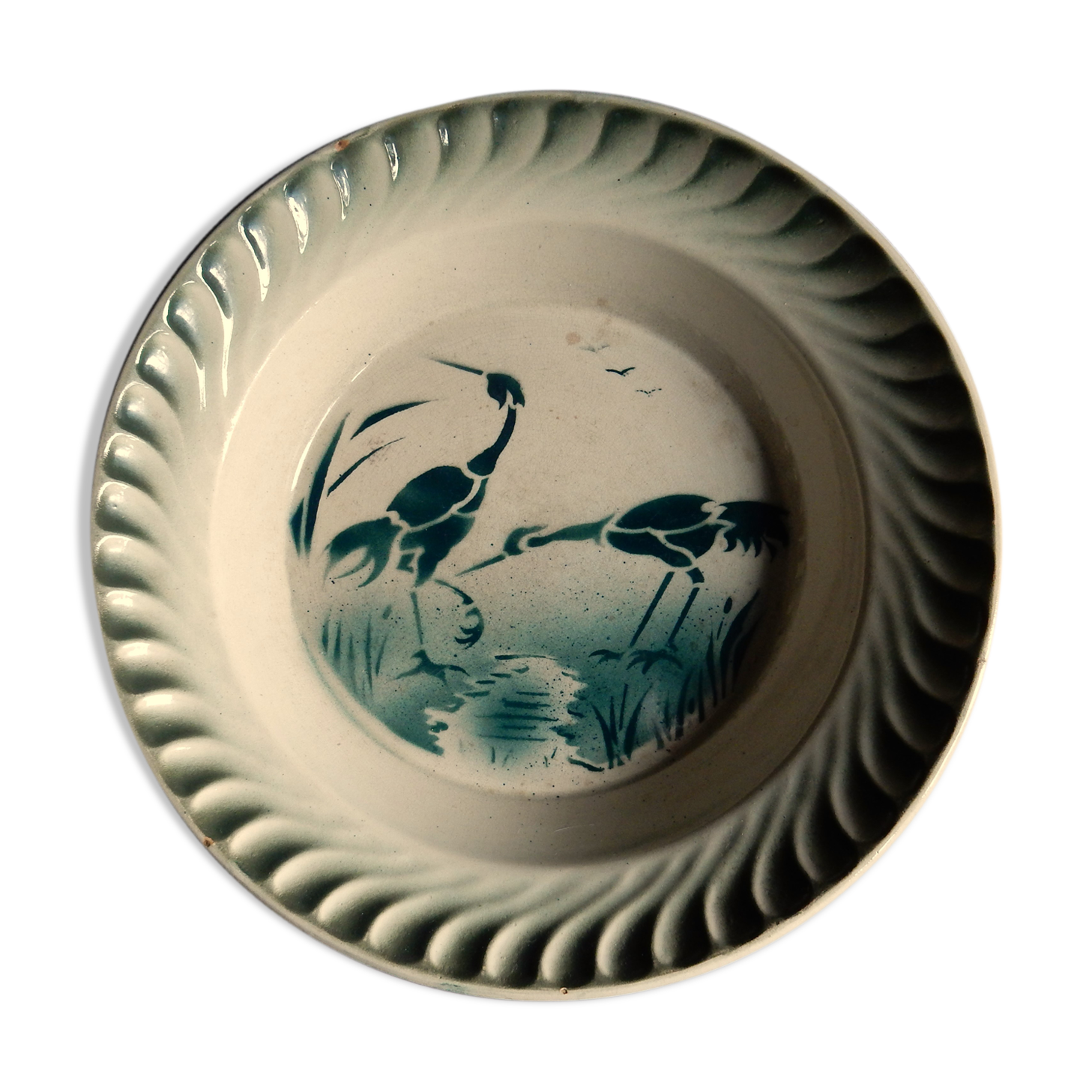 Serving dish in earthenware from Labrut Frères 1900 / Motif hérons