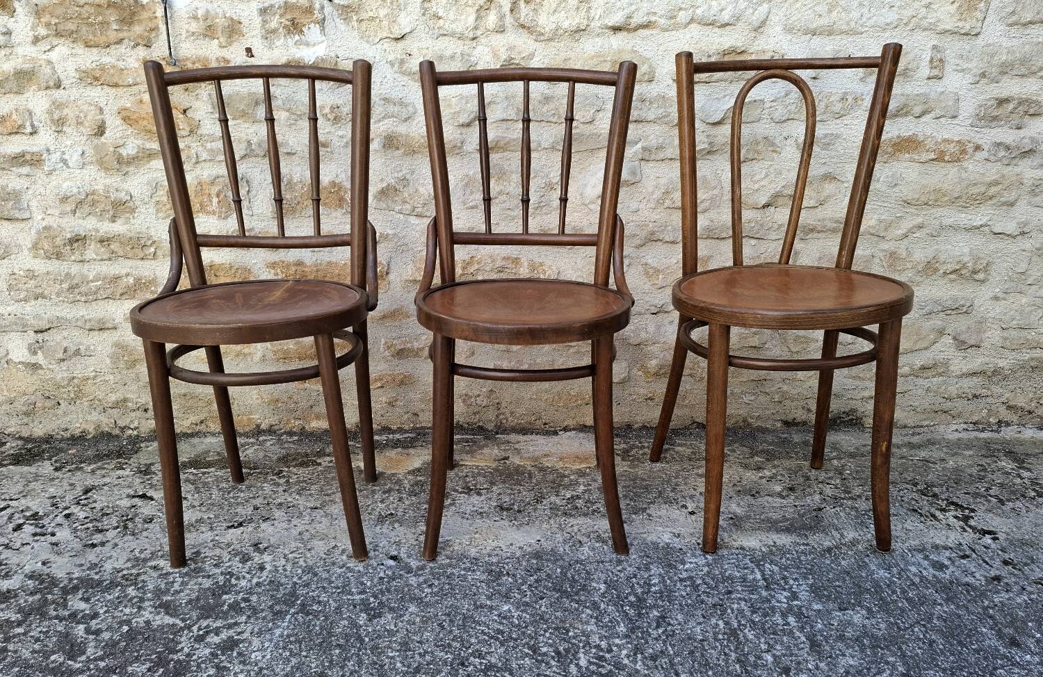 6 mismatched bistro chairs