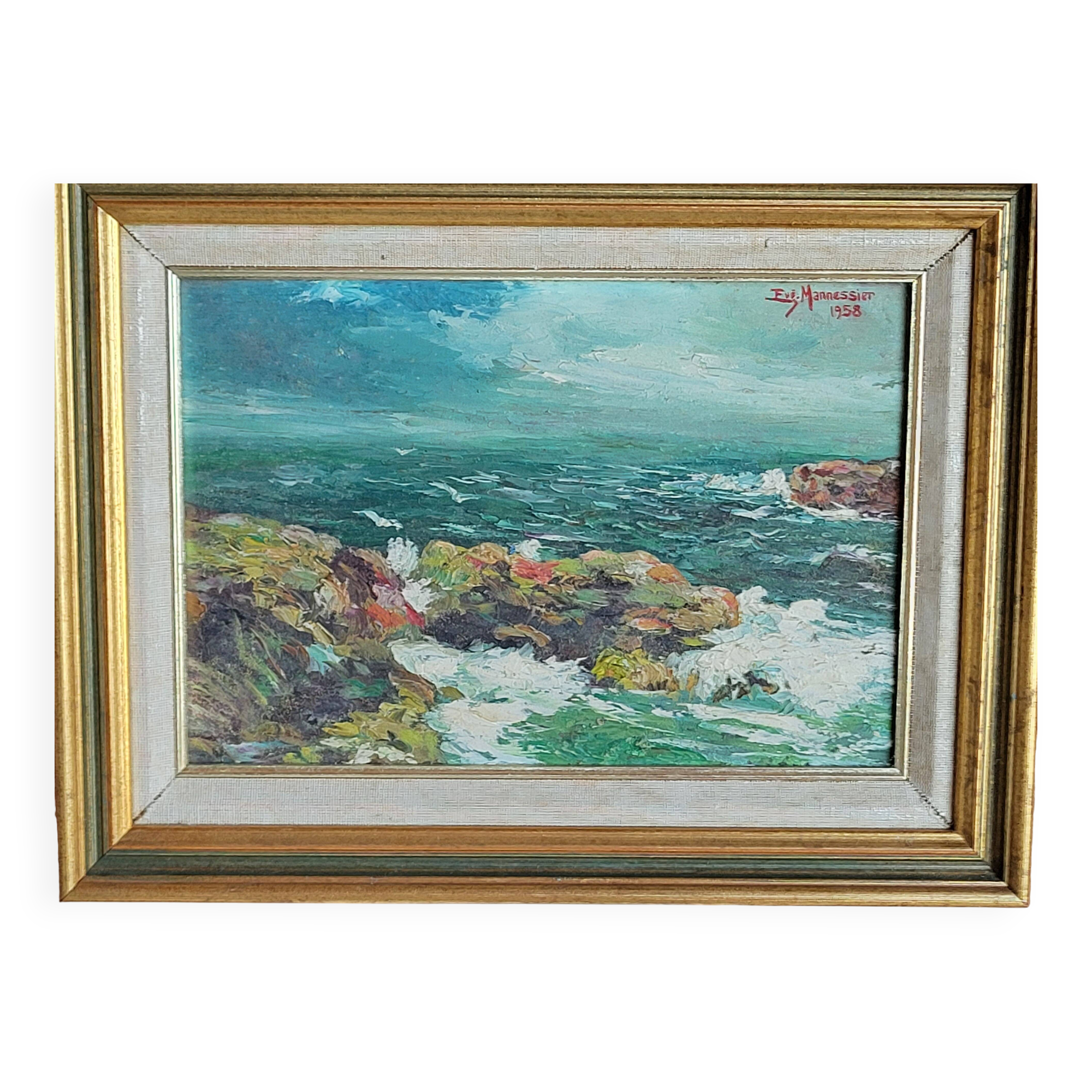 Painting signed Mannessier 1958 - seascape