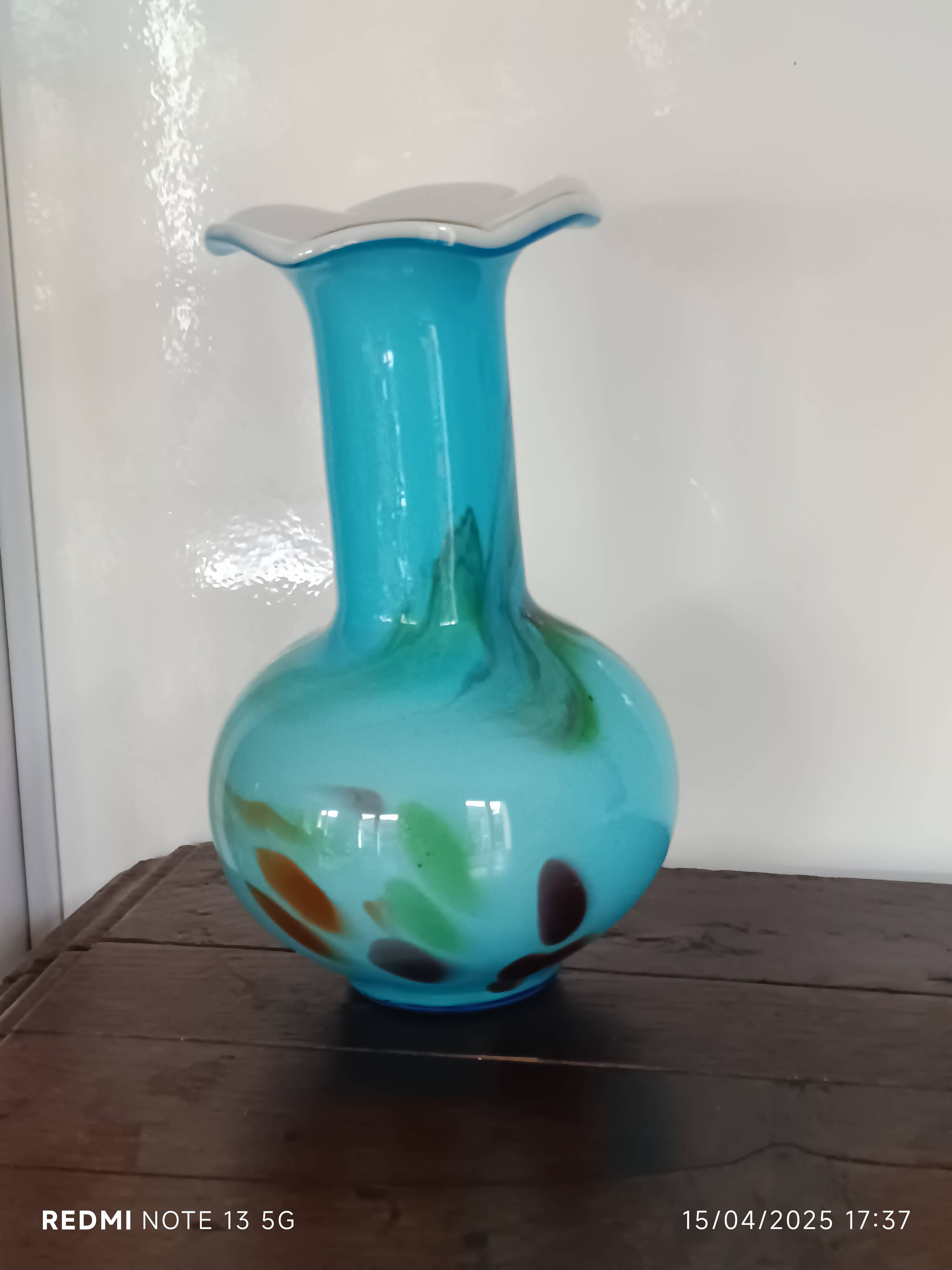 vintage turquoise opaline vase from the 60s