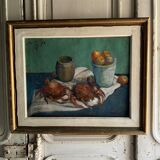 Watercolor on paper by E. Legros 1956 still life with crabs