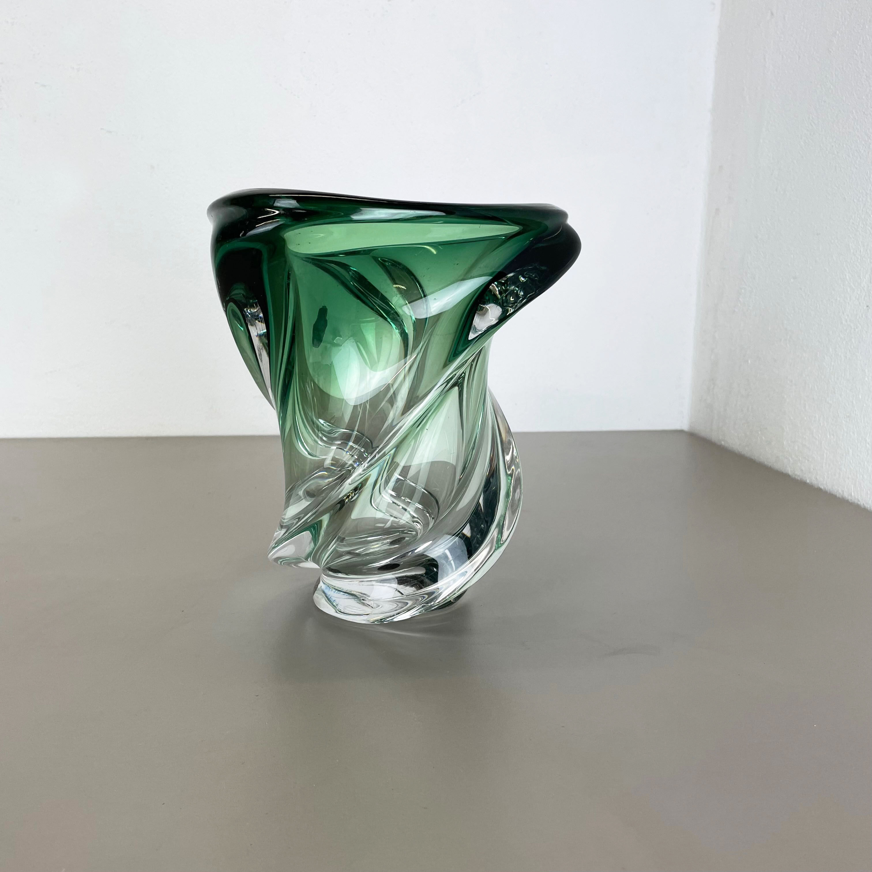 Heavy 5,1kg Crystal "Wave" Glass Vase Object by Val Saint Lambert, Belgium 1960s