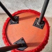 Tripod stool with vintage red moumoute seat