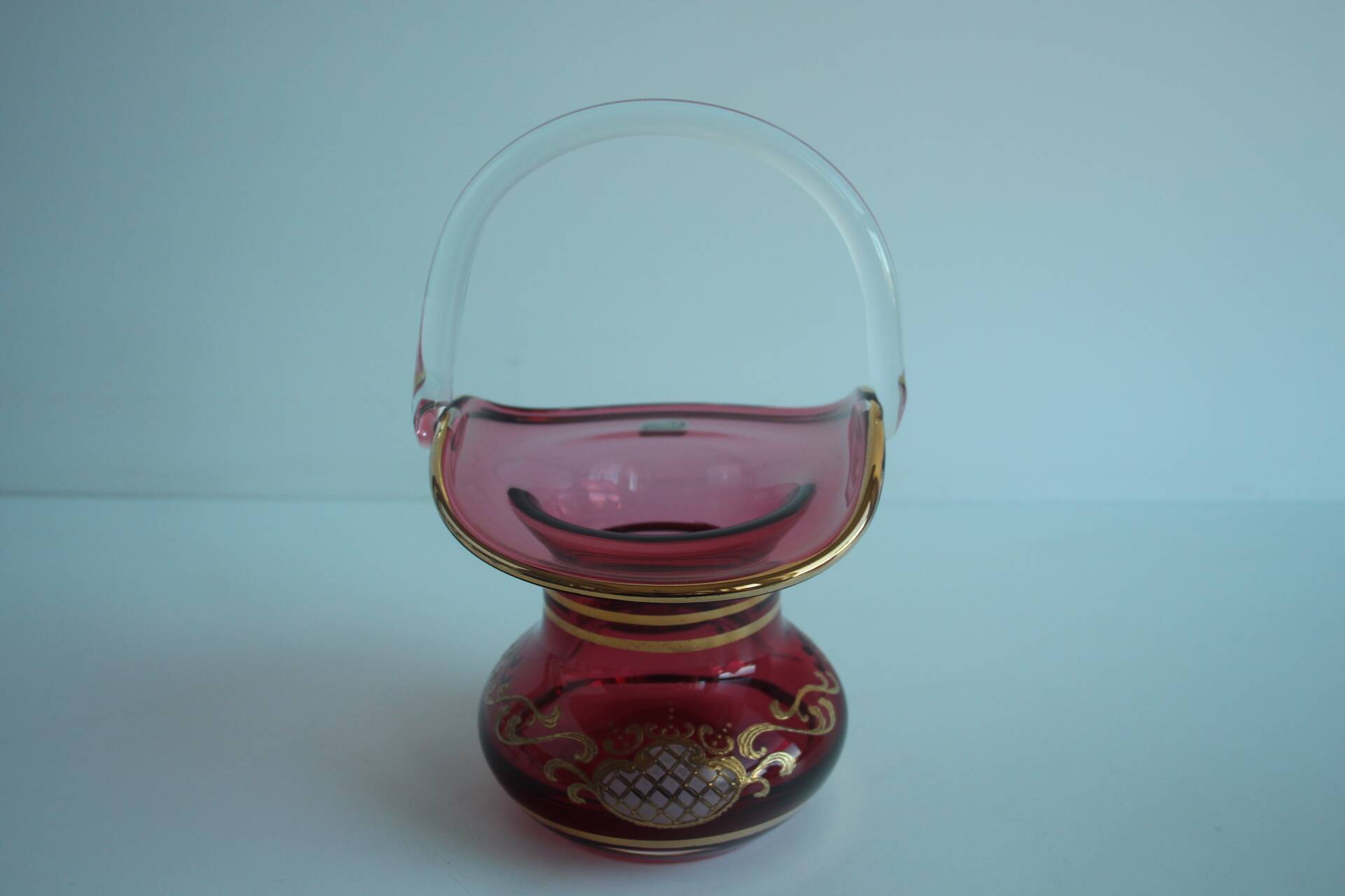 Crystal, gilded basket, Bohemia Crystal, Czechoslovakia, 1960's.