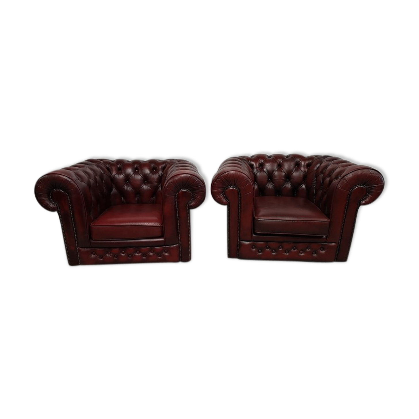 Burgundy leather chesterfield chairs