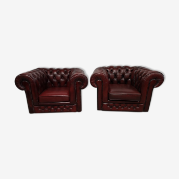 Burgundy leather chesterfield chairs