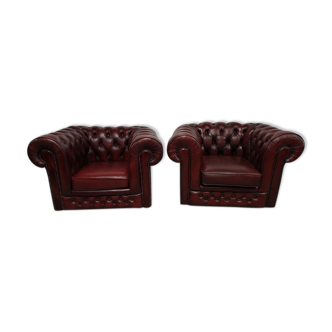 Burgundy leather chesterfield chairs