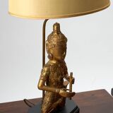 Paire de lampes  de table Bouddha en bois avec abat-jours