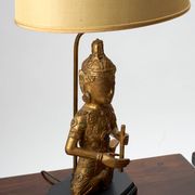 Paire de lampes  de table Bouddha en bois avec abat-jours