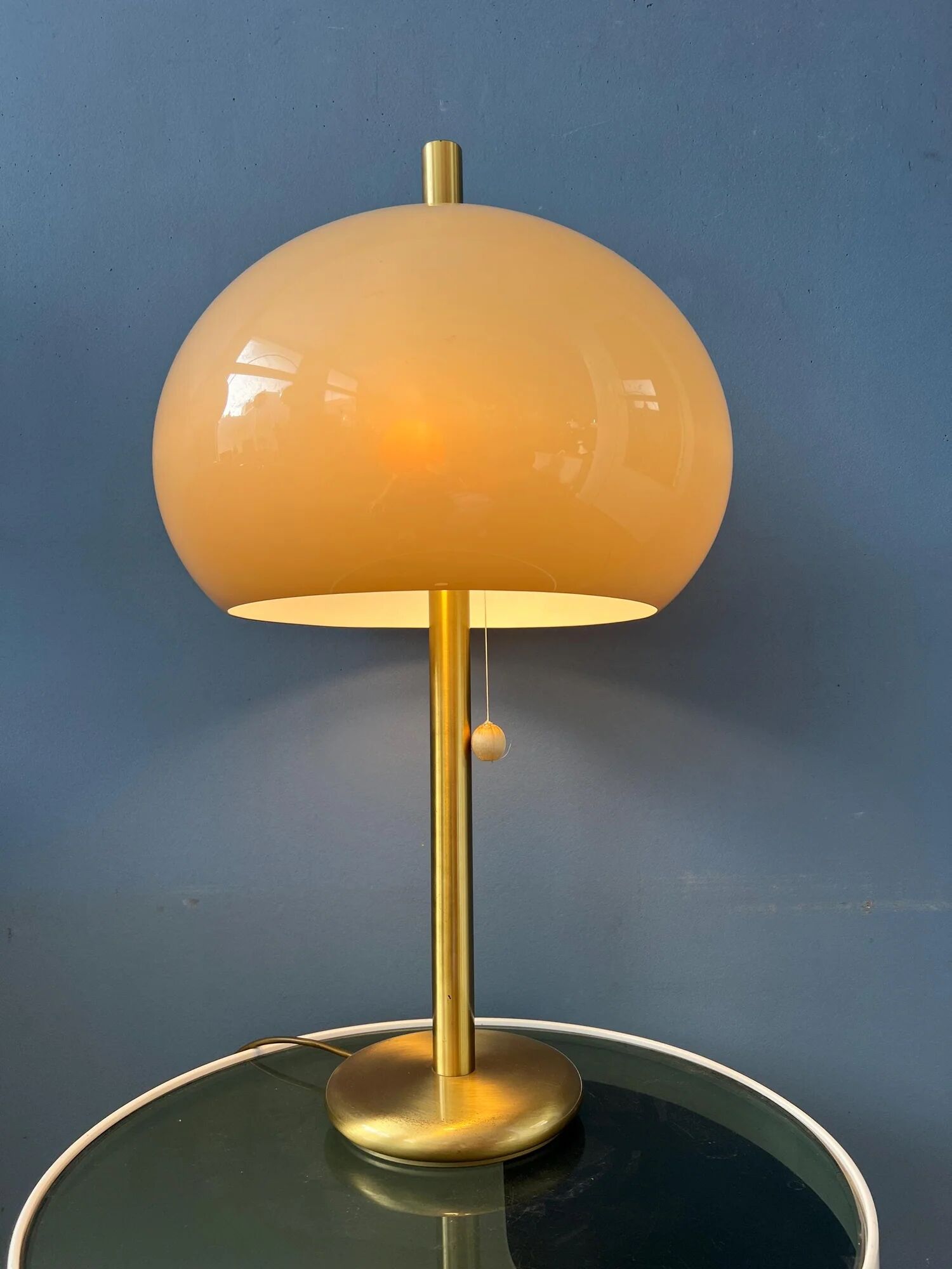 Large vintage brass mushroom space age table lamp