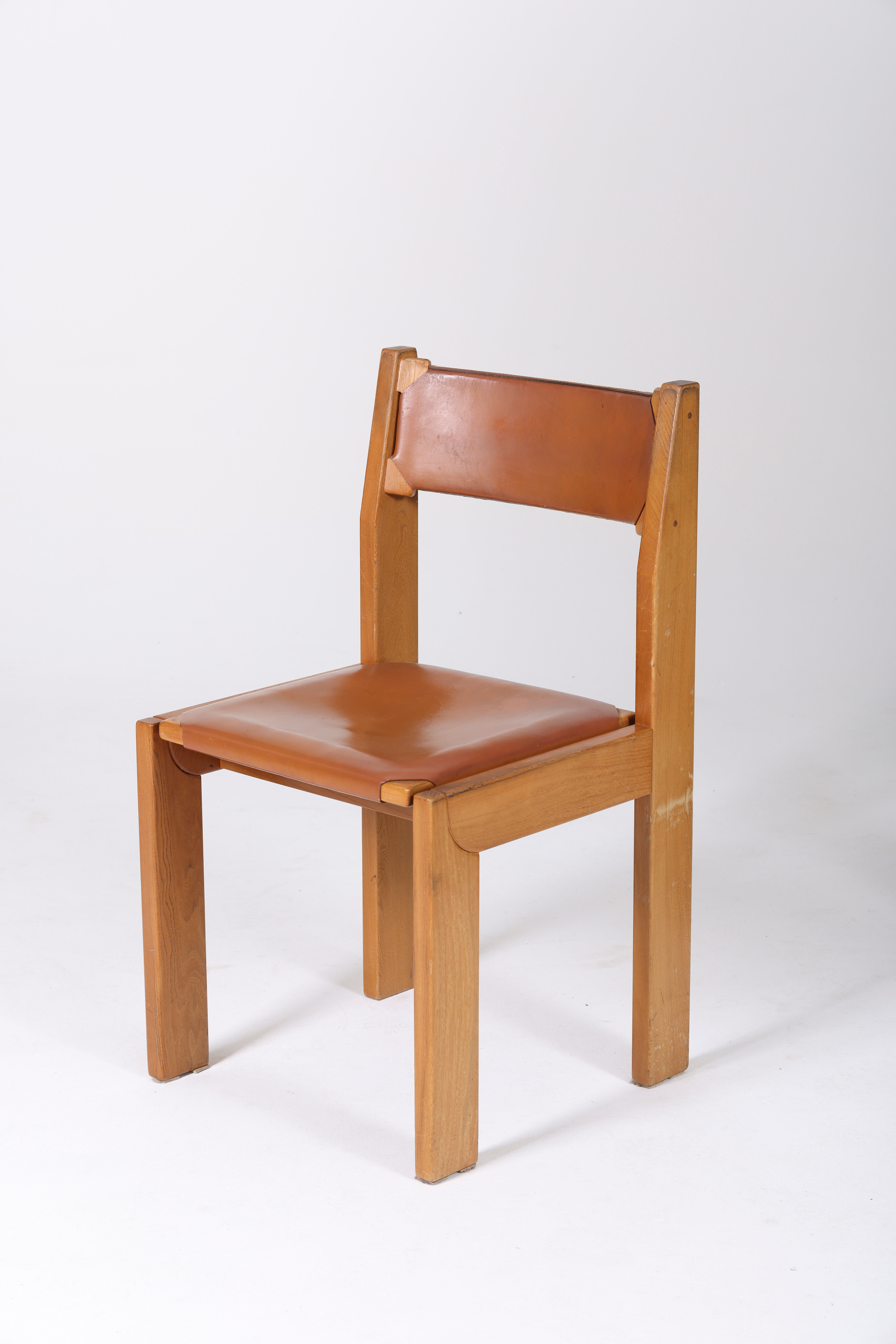 Chaises marron en cuir et bois, 1970s