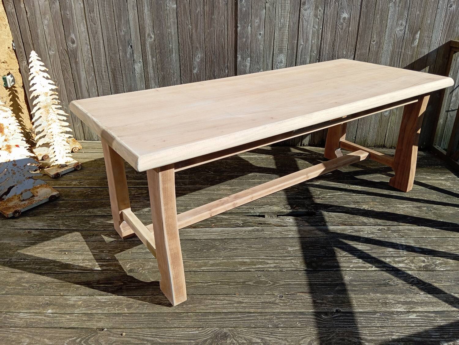 Raw wood farmhouse table