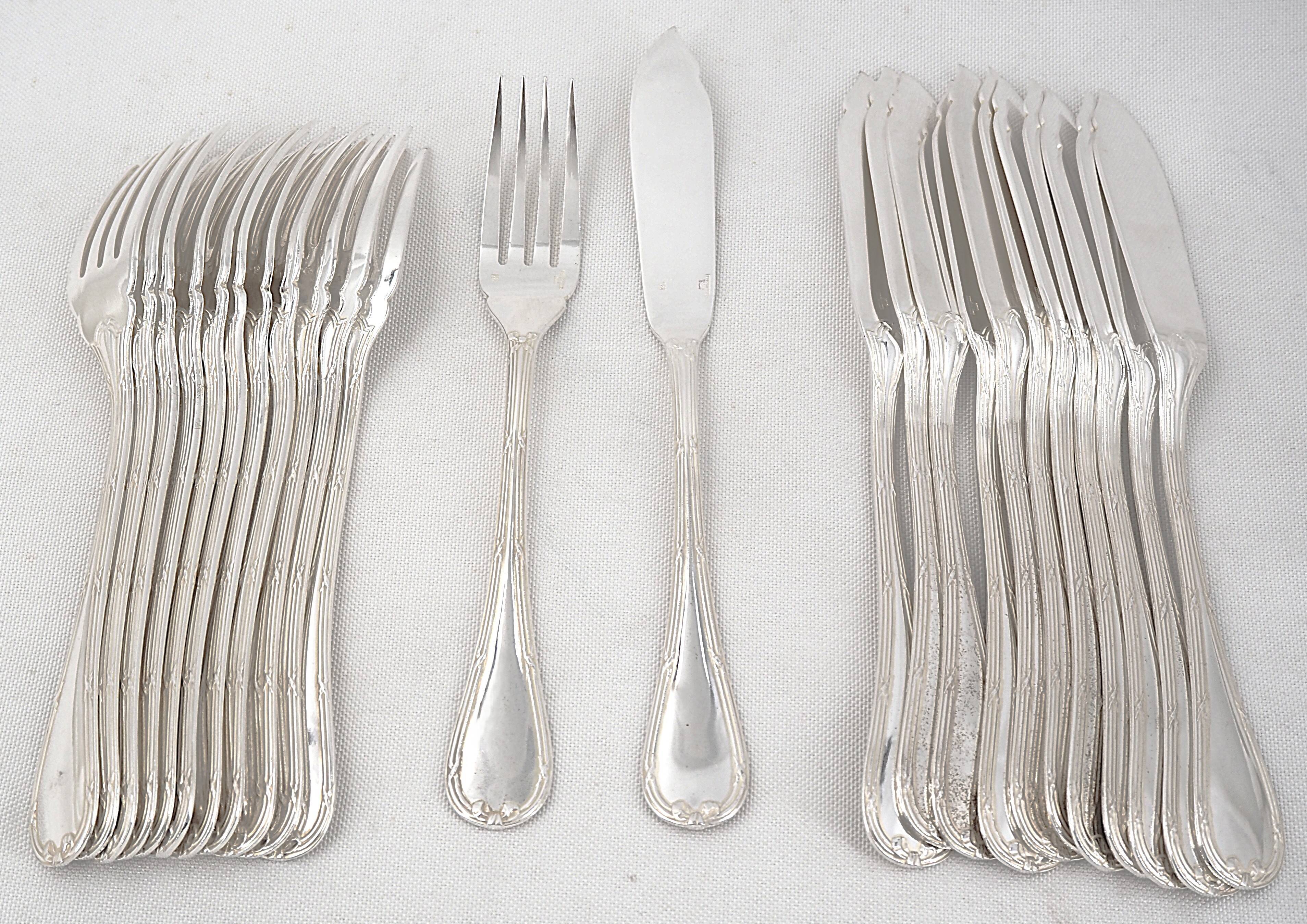 Christofle Ruban 12 fish cutlery sets 24 pieces silver-plated excellent condition
