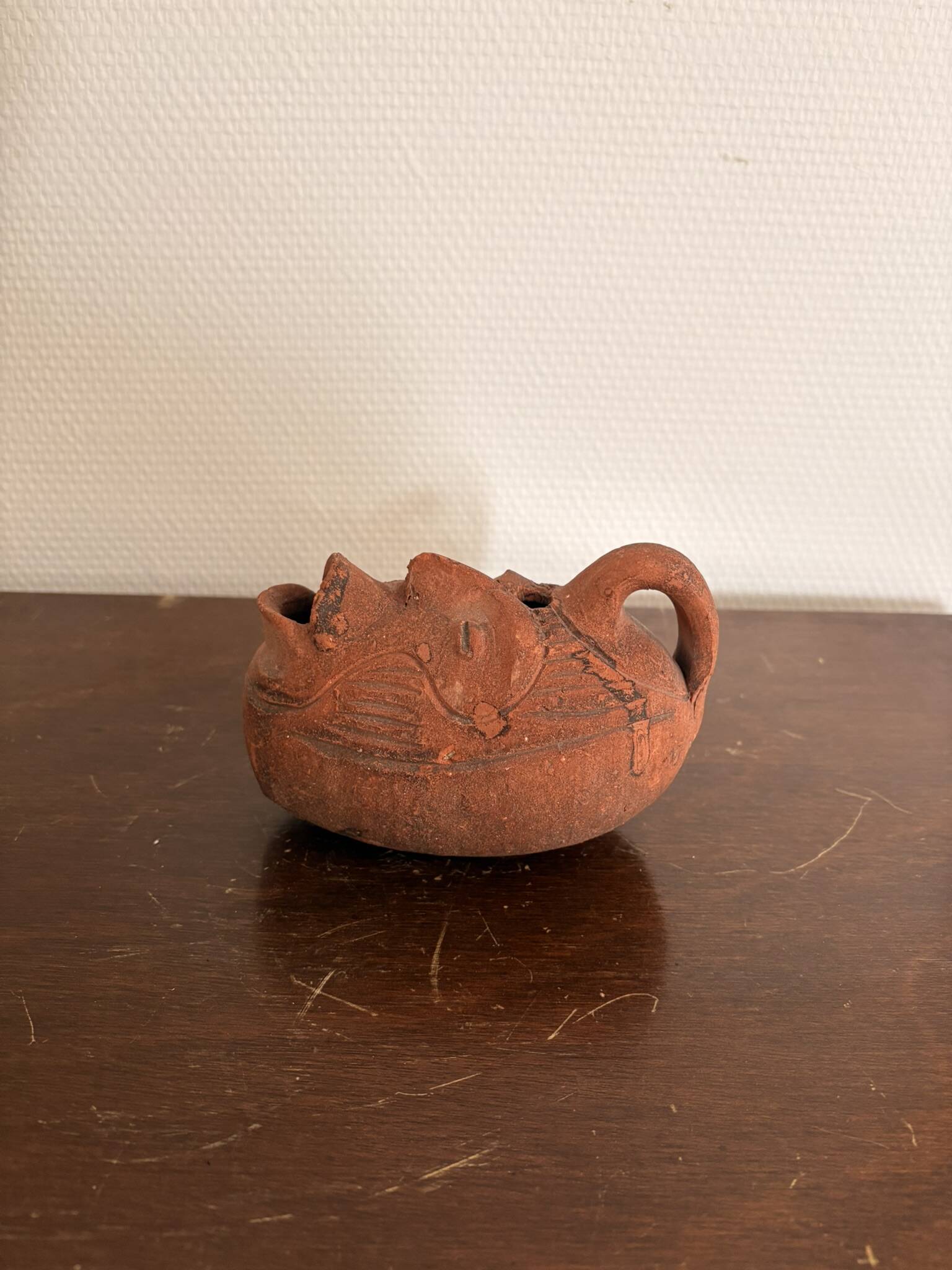 Ancient Anthropomorphic Oil Lamp Sculpture Terracotta Peru Pre-Columbian