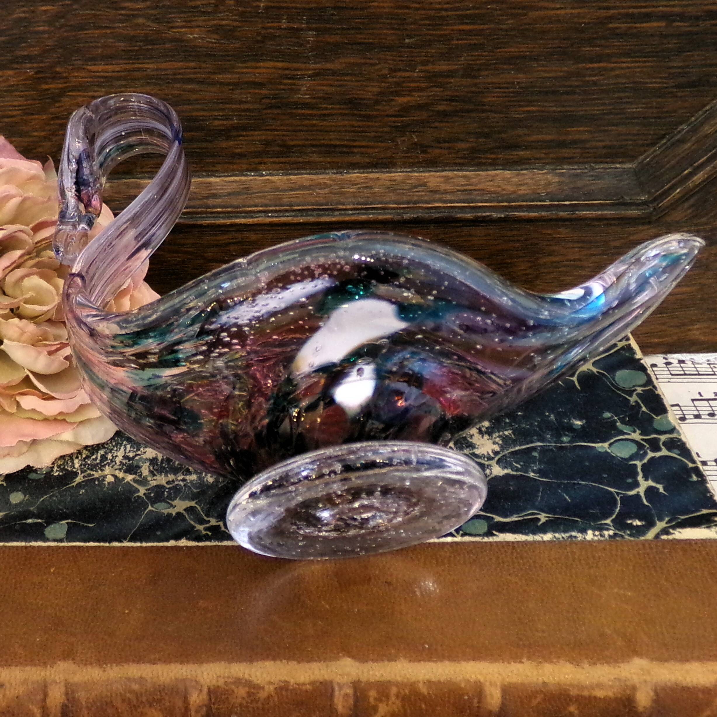 Mid-century Murano glass multicolored swan