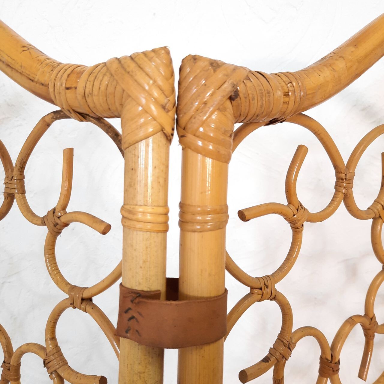 Vintage screen made of bamboo, wicker and leather