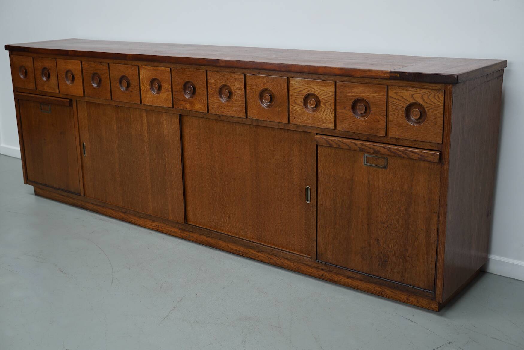 Dutch Industrial Oak Apothecary / Bakery Cabinet, circa 1950s