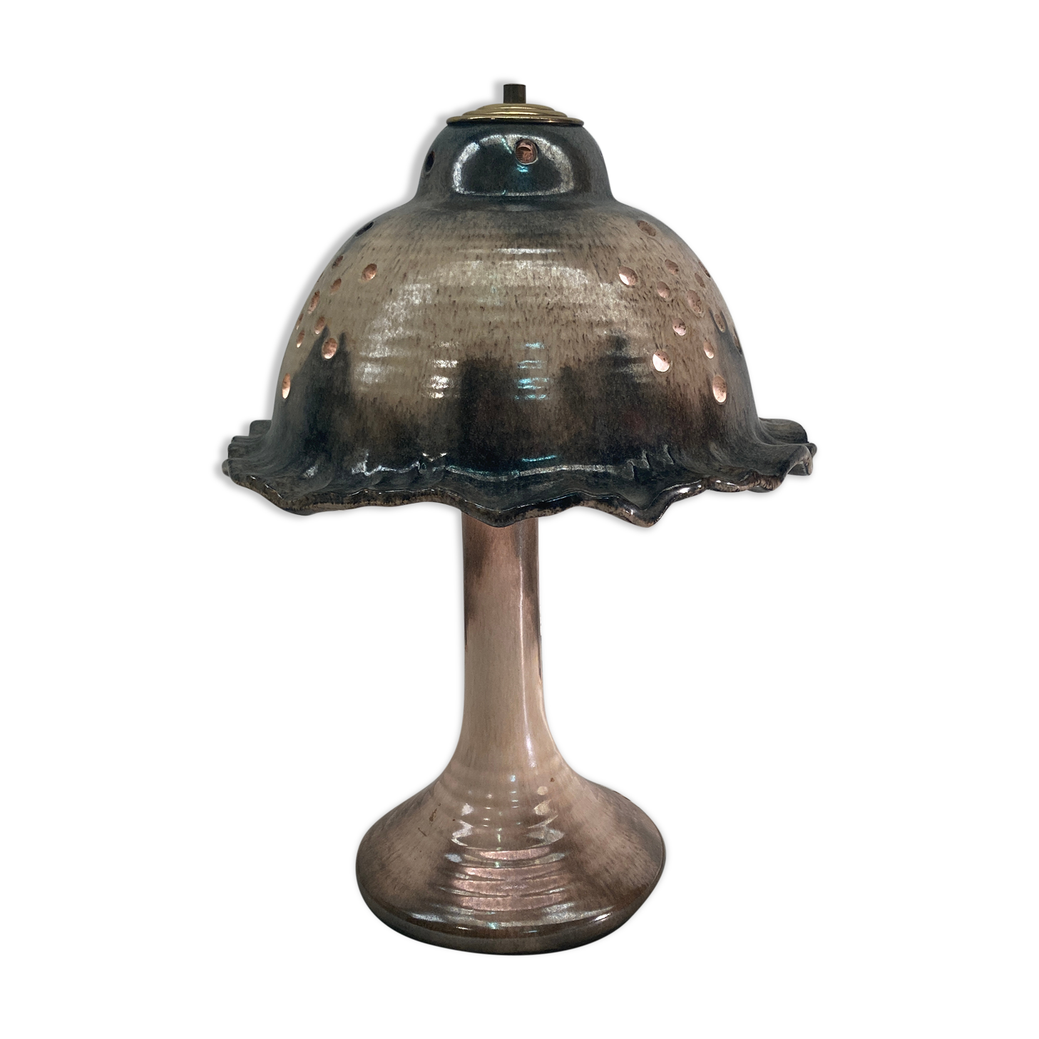 Midcentury ceramic enameled glazed mushroom table lamp