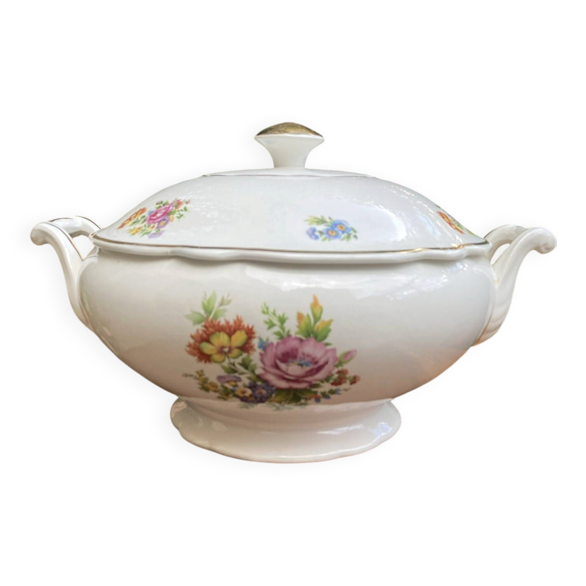 Soupière Digoin Sarreguemines motif romantique