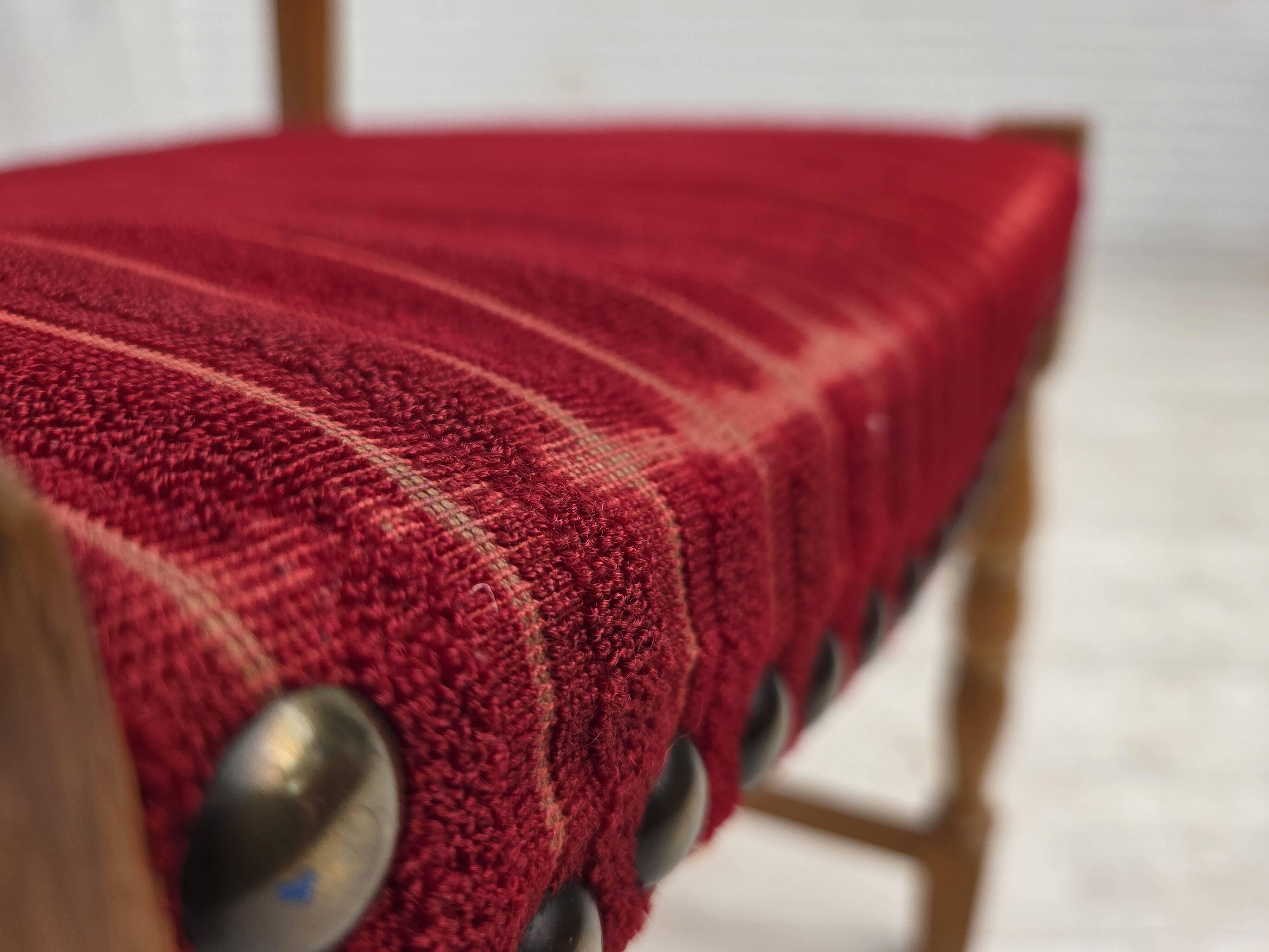 1970s, set of 6 Danish dining chairs, oak wood, furniture wool.