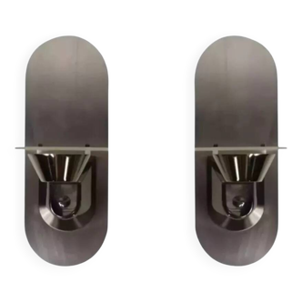 Pair of stainless steel and glass wall lights