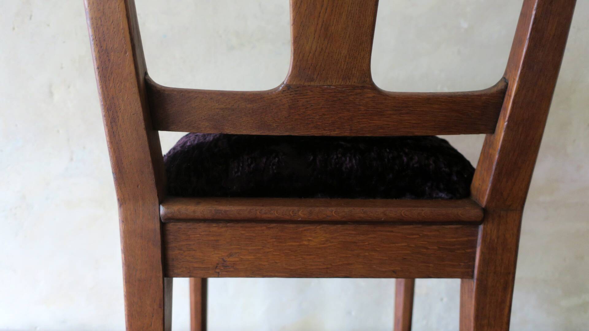 Art nouveau side chair in oak and royal purple velvet, 1900