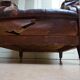 Fauteuil de bibliothèque en cuir usé avec boutons, années 1840